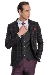 Mor Yelekli Slim Fit Ekose Siyah Erkek Takım Elbise - Wessi-4