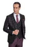 Mor Yelekli Slim Fit Ekose Siyah Erkek Takım Elbise - Wessi-5