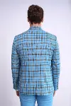 Gri Yelekli Slim Fit Ekose Açık Mavi Erkek Takım Elbise - Wessi-4