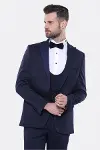 Çıkma Yaka Yelekli Lacivert Damatlık Takım Elbise | Wessi-1