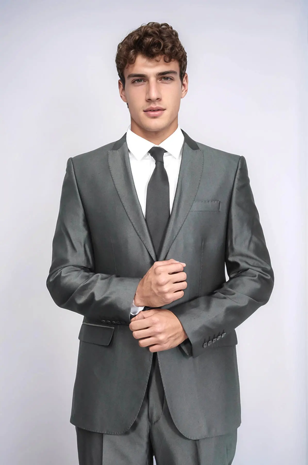 Parlak Füme Slim Fit Takım Elbise | Wessi