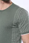 Bisiklet Yaka Kenarları Desenli Yeşil Örme T-shirt | Wessi-2