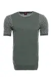Bisiklet Yaka Kenarları Desenli Yeşil Örme T-shirt | Wessi-3