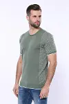 Bisiklet Yaka Kenarları Desenli Yeşil Örme T-shirt | Wessi-4