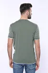 Bisiklet Yaka Kenarları Desenli Yeşil Örme T-shirt | Wessi-5