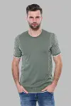 Bisiklet Yaka Kenarları Desenli Yeşil Örme T-shirt | Wessi-1