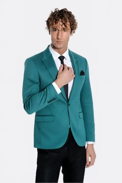 Pamuk Slim Fit Desensiz Yeşil Erkek Ceket - Wessi