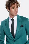 Pamuk Slim Fit Desensiz Yeşil Erkek Ceket - Wessi-2