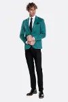 Pamuk Slim Fit Desensiz Yeşil Erkek Ceket - Wessi-3