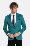 Pamuk Slim Fit Desensiz Yeşil Erkek Ceket - Wessi-4