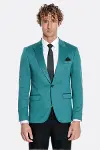 Pamuk Slim Fit Desensiz Yeşil Erkek Ceket - Wessi-6