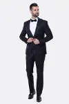 Yaka Pileli Lacivert Slim Fit Damatlık Takım Elbise | Wessi-3