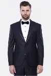 Yaka Pileli Lacivert Slim Fit Damatlık Takım Elbise | Wessi-4