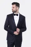Yaka Pileli Lacivert Slim Fit Damatlık Takım Elbise | Wessi-6