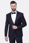 Yaka Pileli Lacivert Slim Fit Damatlık Takım Elbise | Wessi-1