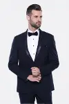 Şal Yaka Koyu Lacivert Damatlık Takım Elbise | Wessi-1