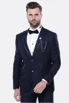 Çıkma Yaka Koyu Lacivert Damatlık Takım Elbise | Wessi-4