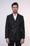 Kruvaze Slim Fit Çizgili Siyah Erkek Ceket - Wessi-4