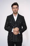 Kruvaze Slim Fit Çizgili Siyah Erkek Ceket - Wessi-5