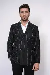 Kruvaze Slim Fit Çizgili Siyah Erkek Ceket - Wessi-1