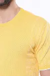 Bisiklet Yaka Kenarları Desenli Hardal Örme T-shirt | Wessi-2