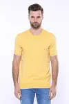 Bisiklet Yaka Kenarları Desenli Hardal Örme T-shirt | Wessi-3
