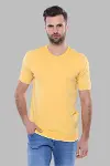 Bisiklet Yaka Kenarları Desenli Hardal Örme T-shirt | Wessi-1