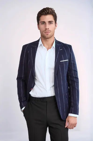 Çizgili Slim Fit Bordo Erkek Ceket - Wessi