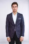 Çizgili Slim Fit Bordo Erkek Ceket - Wessi-2