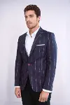 Çizgili Slim Fit Bordo Erkek Ceket - Wessi-3