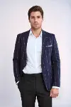 Çizgili Slim Fit Bordo Erkek Ceket - Wessi-1