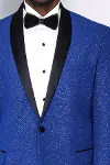 Şal Yaka Simli Lacivert Erkek Smokin Ceket - Wessi-2