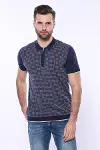 Polo Yaka Lacivert Desenli Fermuarlı Örme T-shirt | Wessi-2