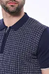 Polo Yaka Lacivert Desenli Fermuarlı Örme T-shirt | Wessi-3