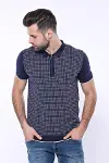 Polo Yaka Lacivert Desenli Fermuarlı Örme T-shirt | Wessi-4