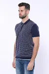 Polo Yaka Lacivert Desenli Fermuarlı Örme T-shirt | Wessi-6