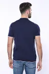 Polo Yaka Lacivert Desenli Fermuarlı Örme T-shirt | Wessi-7