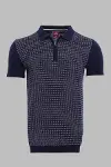 Polo Yaka Lacivert Desenli Fermuarlı Örme T-shirt | Wessi-1