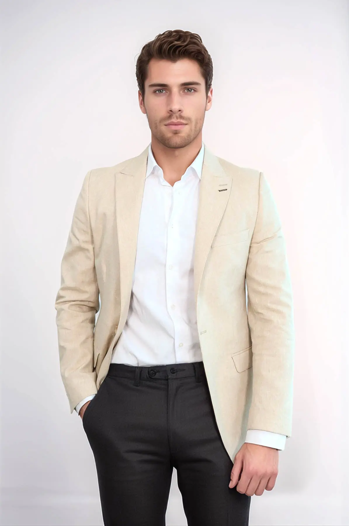 Slim Fit Sivri Yaka Bej Erkek Ceket - Wessi