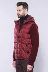 Kapşonlu Kapitone Bordo Kaban - Wessi-4