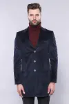 Sivri Yaka Diz Üstü Lacivert Erkek Palto - Wessi-4