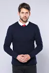 Desenli Bisiklet Yaka Lacivert Triko - Wessi-1