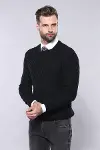 Desenli Bisiklet Yaka Siyah Triko - Wessi-4