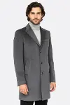 Süet Slim Fit Uzun Gri Erkek Kaban - Wessi-3
