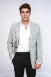 Kendinden Desenli Slim Fit Gri Erkek Ceket - Wessi-1