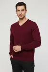 Bordo Nokta Desenli V Yaka Triko - Wessi-1