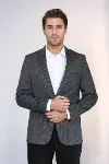 Kendinden Desenli Slim Fit Füme Erkek Ceket - Wessi-3