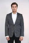 Kendinden Desenli Slim Fit Füme Erkek Ceket - Wessi-4