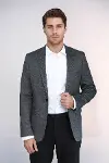Kendinden Desenli Slim Fit Füme Erkek Ceket - Wessi-1