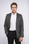 Kendinden Desenli Slim Fit Kahverengi Erkek Ceket - Wessi-1